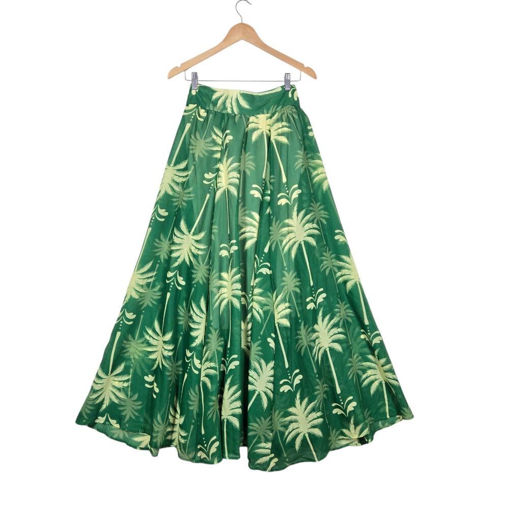 Her Destiny Sea Green Sheer Maxi Skirt M Palm Print Lined Boho Resort